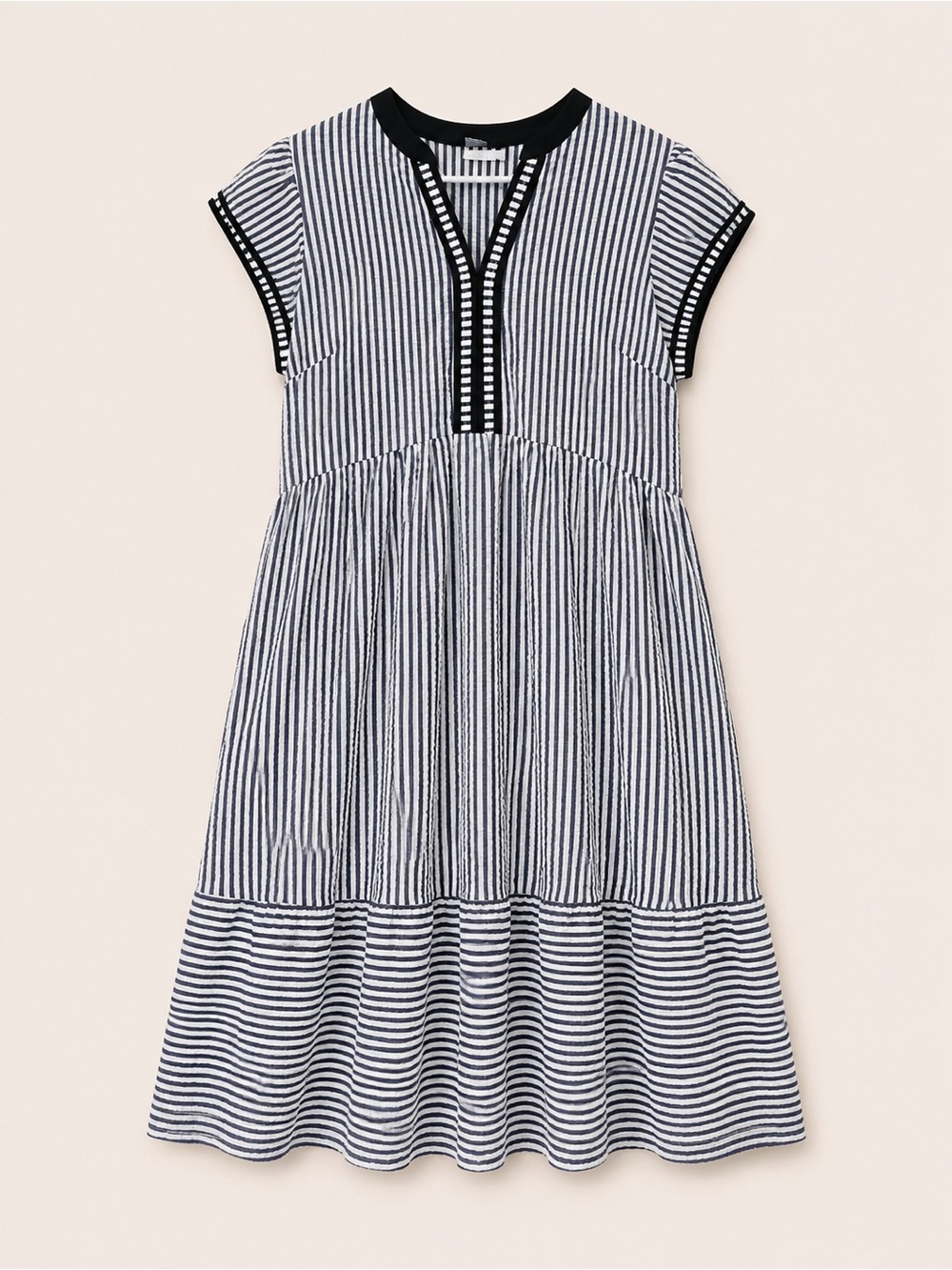 NWOT - Striped Navy & White Midi Dress with Contrasting Trim - XXL